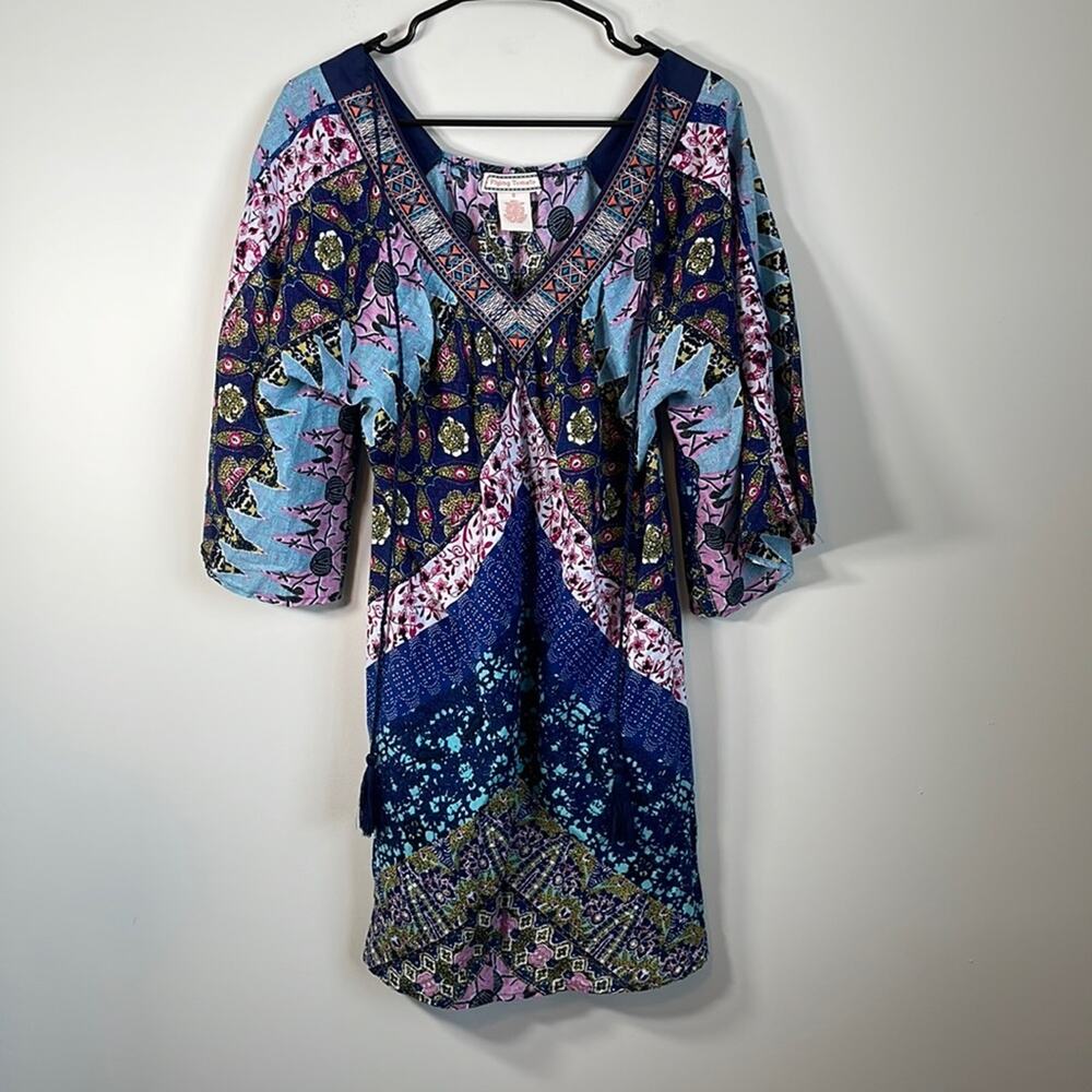 Flying Tomato Abstract Multicolor Print Bell Sleeve V Neck Dress Size S